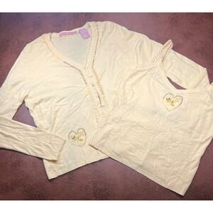 Easel Yellow Embroidered Heart Cardigan Tank Top Set Women's S‎